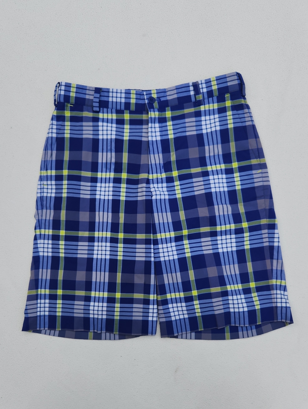 Nike Golf Dri-FIT Tour Performance Plaid Shorts Blue Lime Green Sz 30